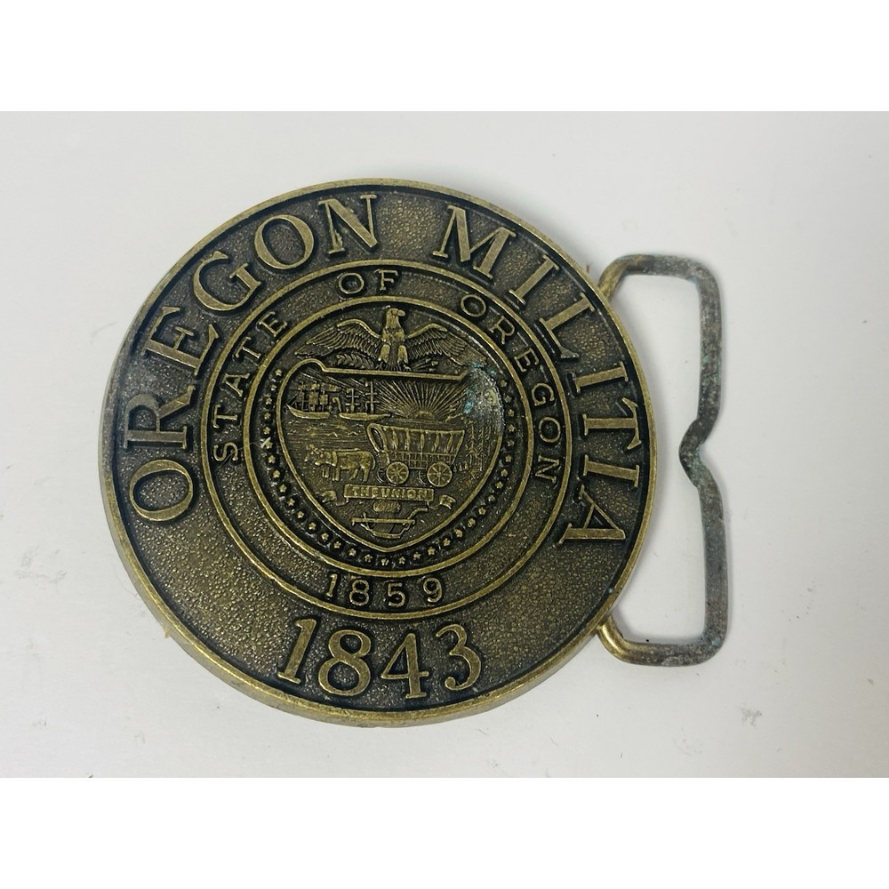 State of Oregon Militia‎ 1859 Union Commemorative Brass Tone Round Belt Buckle